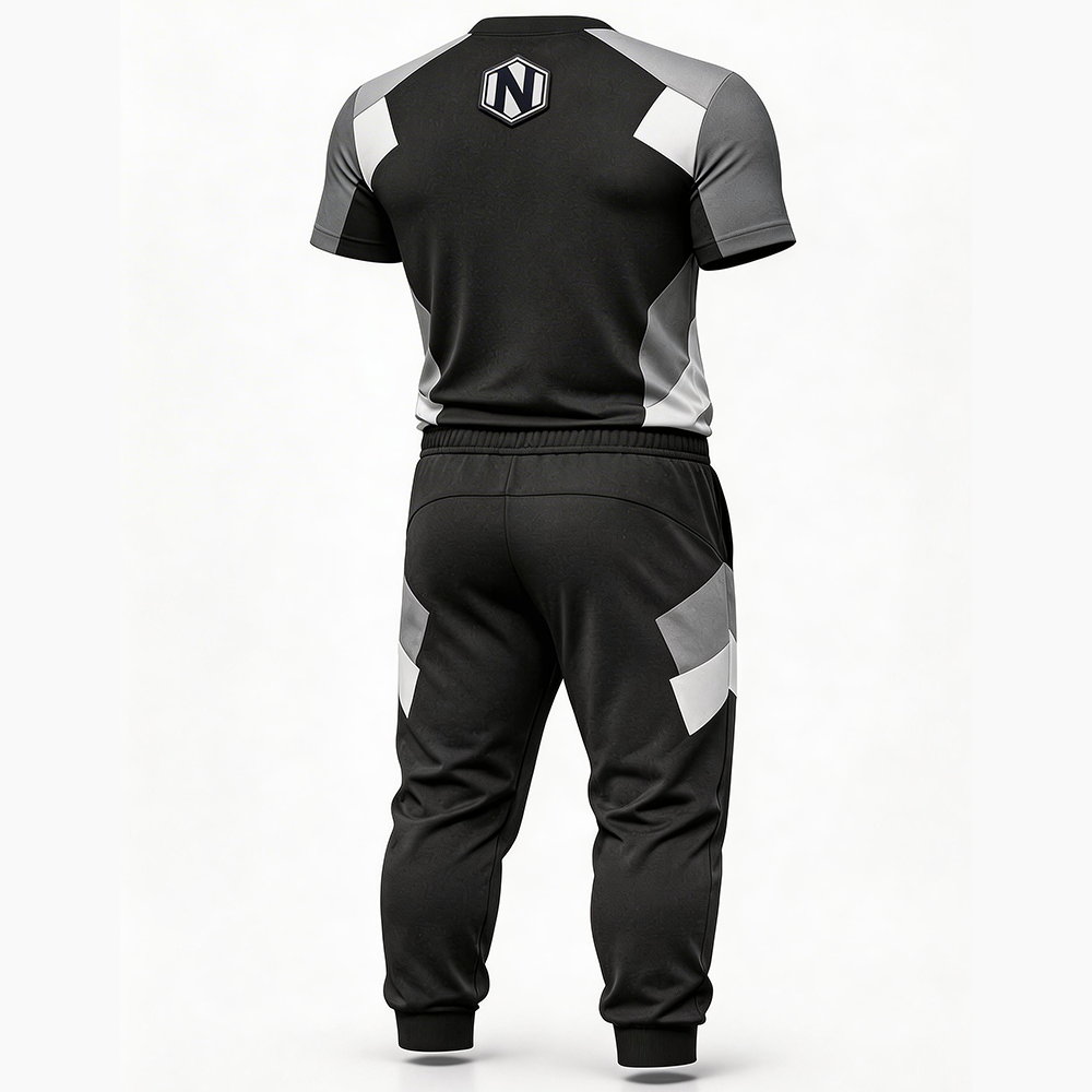 Nexxus Apex-Pulse Custom Men’s Premium Gym Wear Set (Elite Tri-Tone Black, White & Gray High-Performance Compression Top & Training Tights Set)