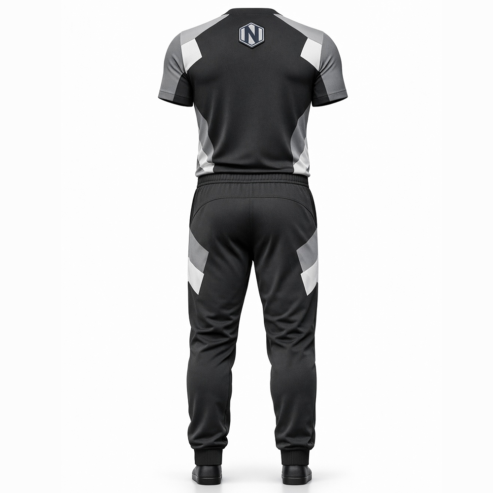 Nexxus Apex-Pulse Custom Men’s Premium Gym Wear Set (Elite Tri-Tone Black, White & Gray High-Performance Compression Top & Training Tights Set)