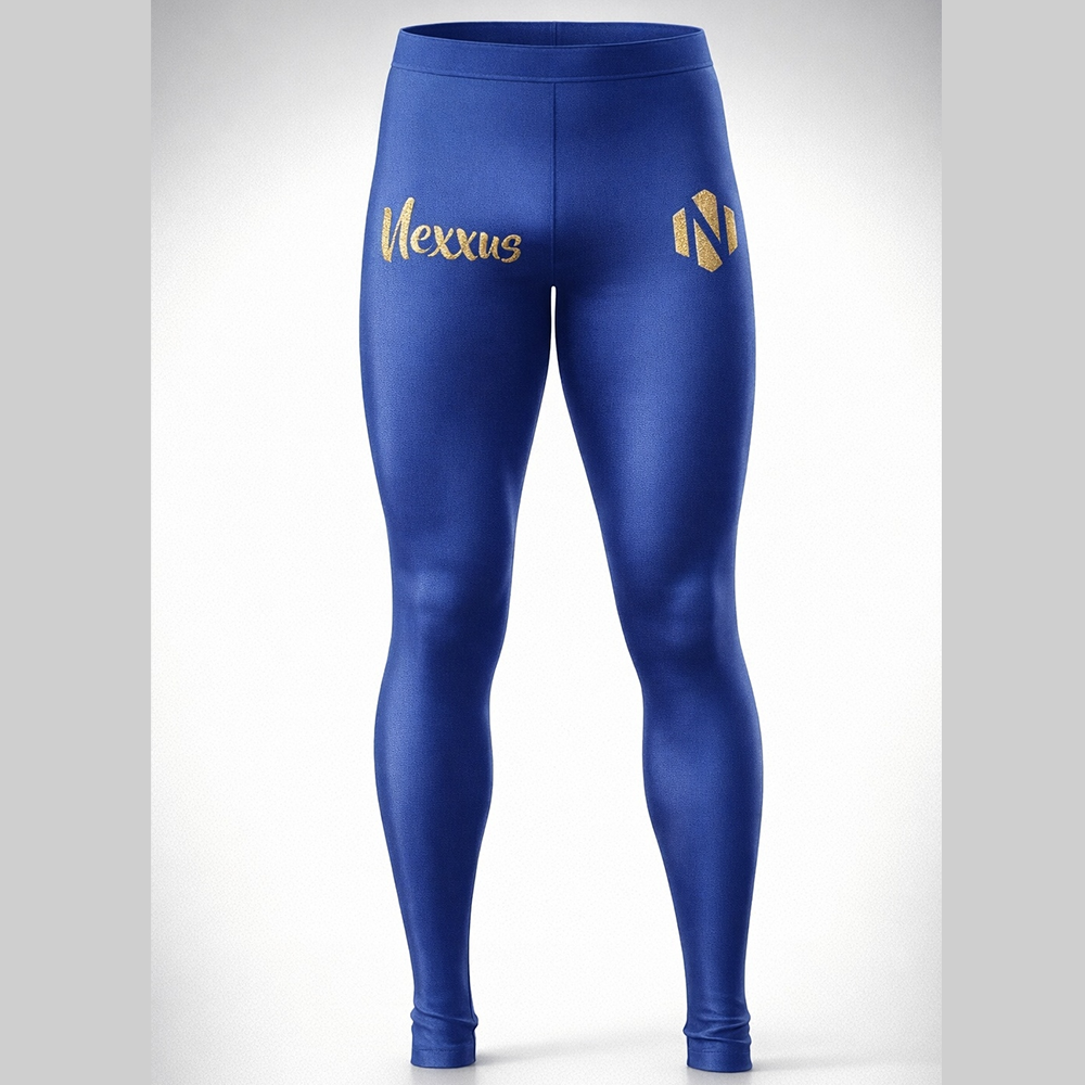 Nexxus Royal-Lock Custom Men’s Premium Grappling Tights (Elite High-Gloss Metallic Royal Blue Compression BJJ Spats & Pro Training Tights)