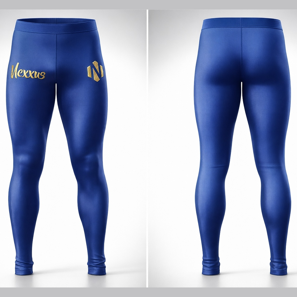 Nexxus Royal-Lock Custom Men’s Premium Grappling Tights (Elite High-Gloss Metallic Royal Blue Compression BJJ Spats & Pro Training Tights)