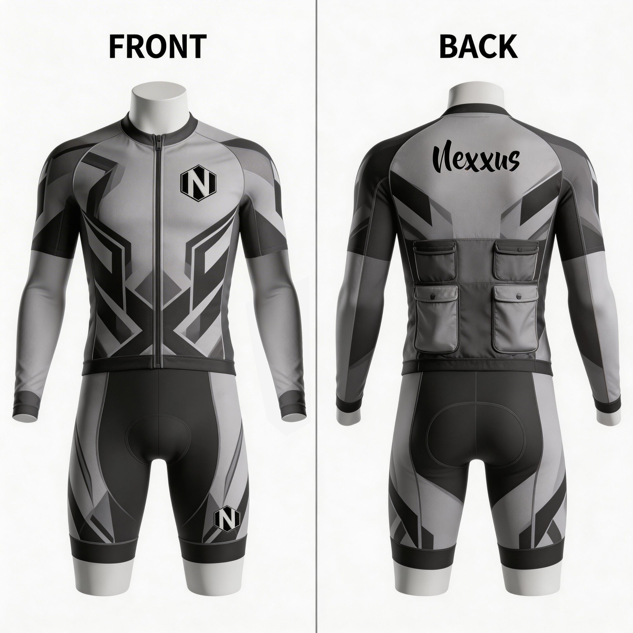 Nexxus Pro-Fit Stealth Monochrome Cycling Kit (Jersey & Bib Shorts Combo)